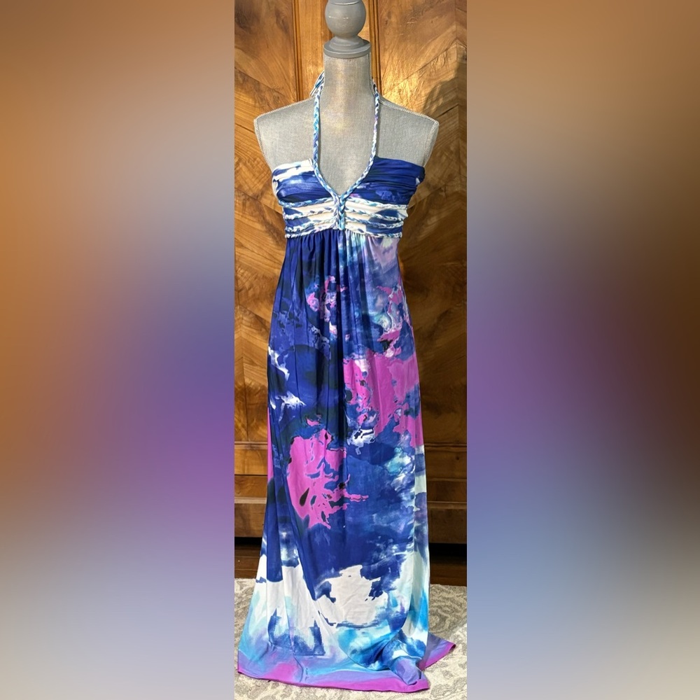 Cynthia Rowley Blue Purple White Halter Dress Size Small
